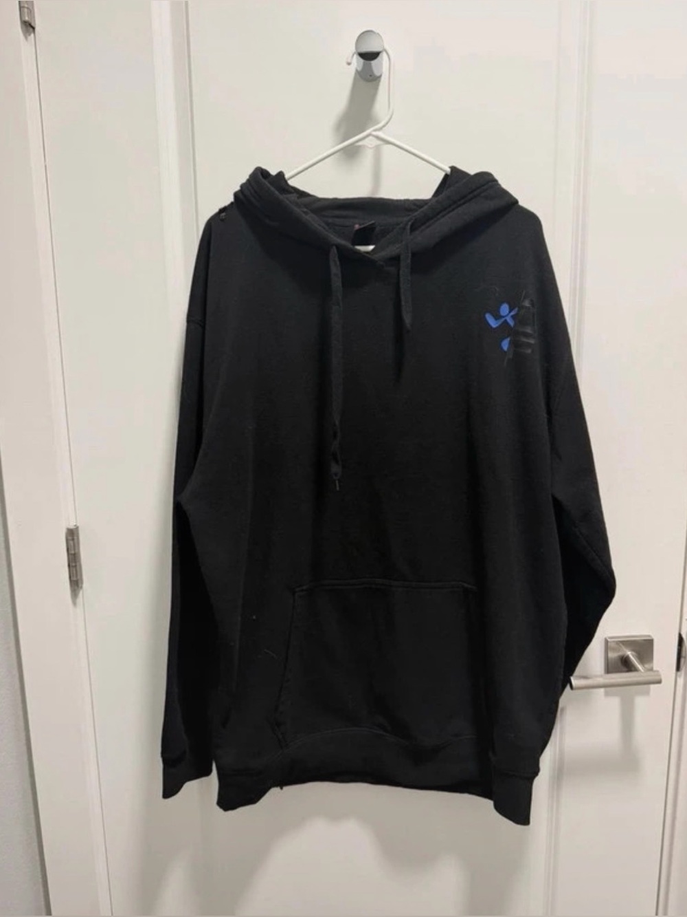 Men's Black Pullover Hoodie with Blue Chest Emblem